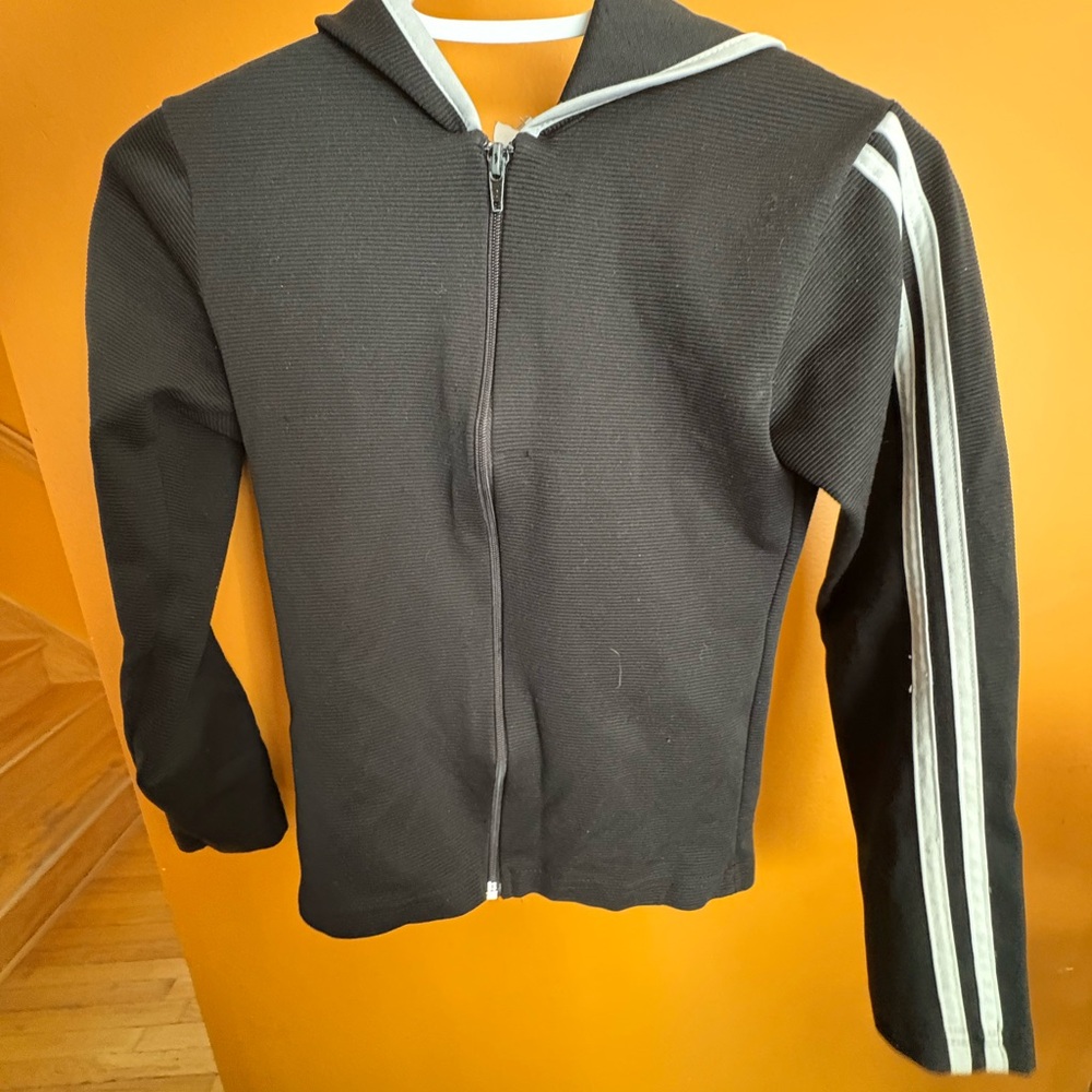 Black Zip-Up Hoodie with White Stripes